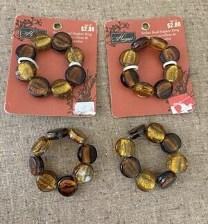 Harvest Amber Bead Napkin Ring Set of 4 (2 New, 2 Opened)